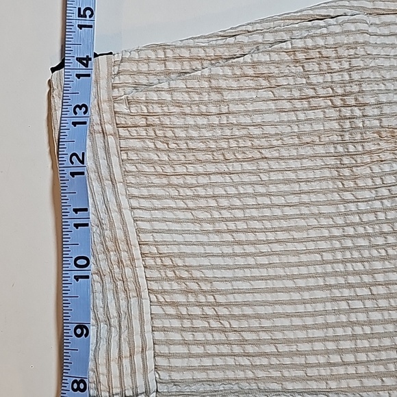 Zara Pants Trouser Slacks Seersucker Stripe Mid-Rise Stretch White Tan Ankle M - Picture 11 of 14